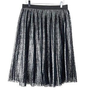 Eloquii Sheer Metallic Lace Midi Skirt Women's Size 14 Black Silver Pleated